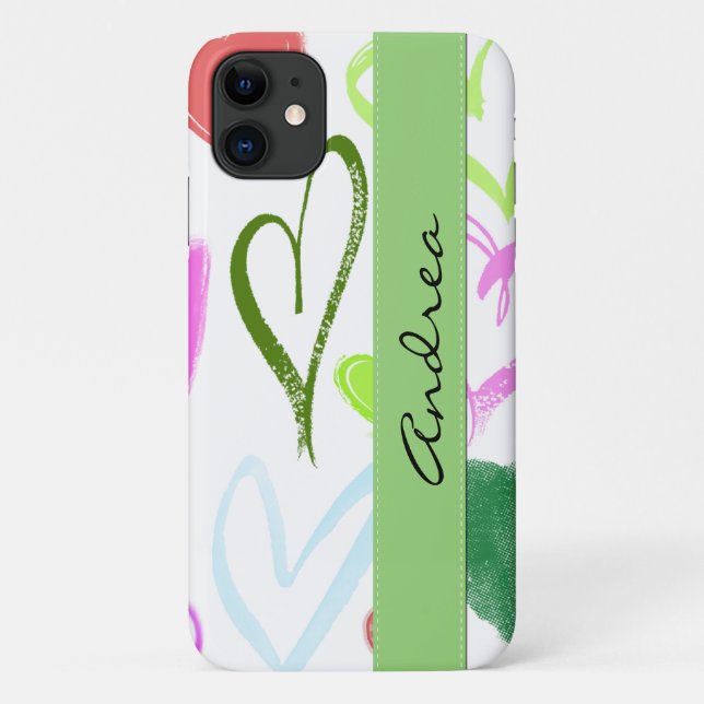 Pattern Of Hearts, Colourful Hearts, Your Name Case-Mate iPhone Case (Back)