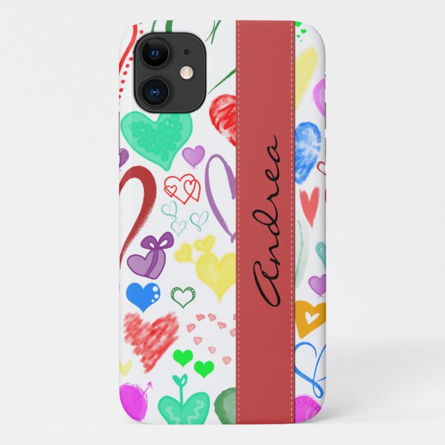 Pattern Of Hearts, Colourful Hearts, Your Name Case-Mate iPhone Case (Back)