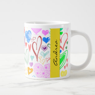 Pattern Of Hearts, Colourful Hearts, Your Name Large Coffee Mug