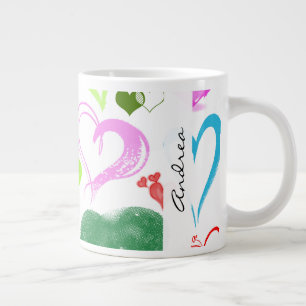 Pattern Of Hearts, Colourful Hearts, Your Name Large Coffee Mug