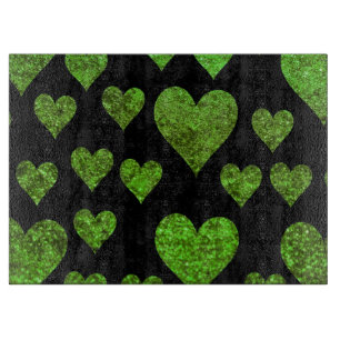 Pattern Of Hearts, Green Hearts, Glitter Hearts Cutting Board
