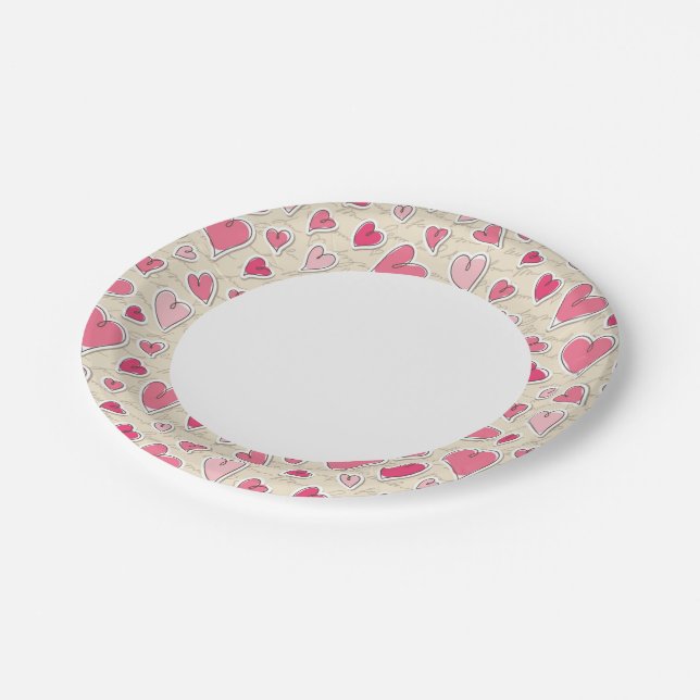 Pattern of Hearts Paper Plate (Angled)