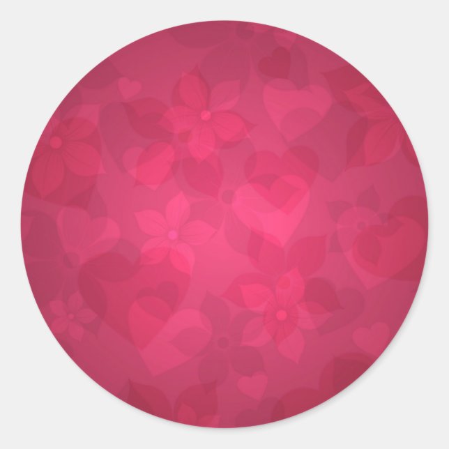 Pattern Of Hearts, Pattern Of Flowers, Pink Classic Round Sticker (Front)