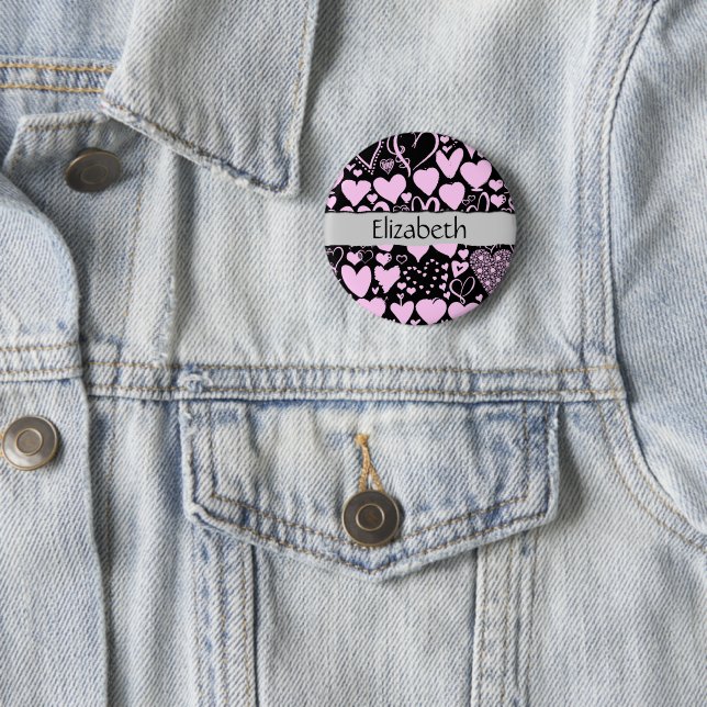 Pattern Of Hearts, Pink Hearts, Your Name 6 Cm Round Badge (In Situ)
