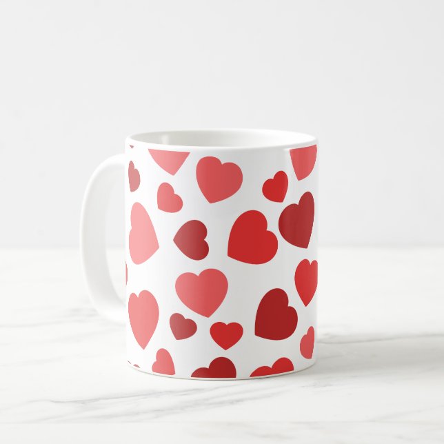 Pattern Of Hearts, Red Hearts, Hearts Pattern Coffee Mug (Front Left)