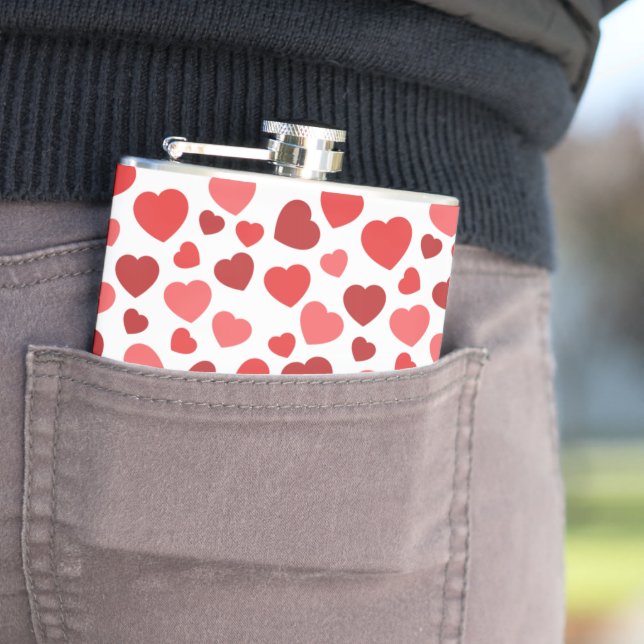 Pattern Of Hearts, Red Hearts, Hearts Pattern Hip Flask (In Situ)