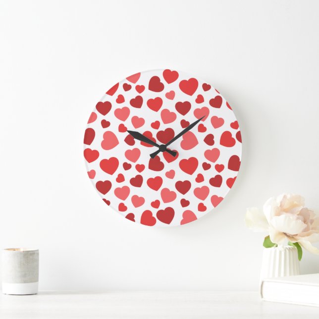 Pattern Of Hearts, Red Hearts, Hearts Pattern Large Clock (Home)