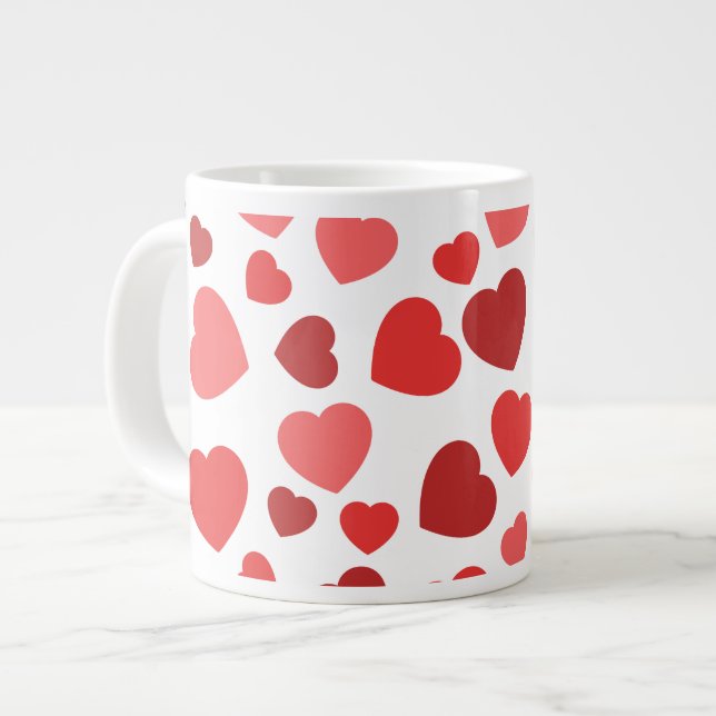 Pattern Of Hearts, Red Hearts, Hearts Pattern Large Coffee Mug (Front Left)