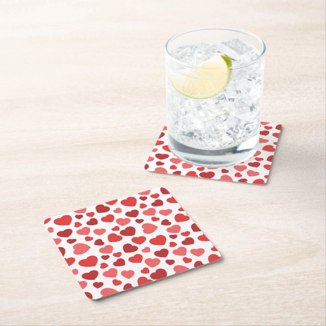 Pattern Of Hearts, Red Hearts, Hearts Pattern Square Paper Coaster (Insitu)