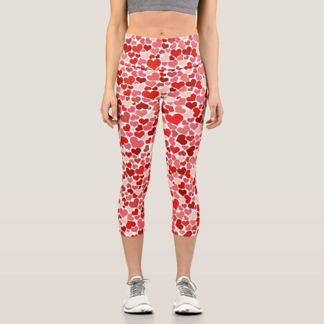 Pattern Of Hearts, Red Hearts, Love Capri Leggings (Front)