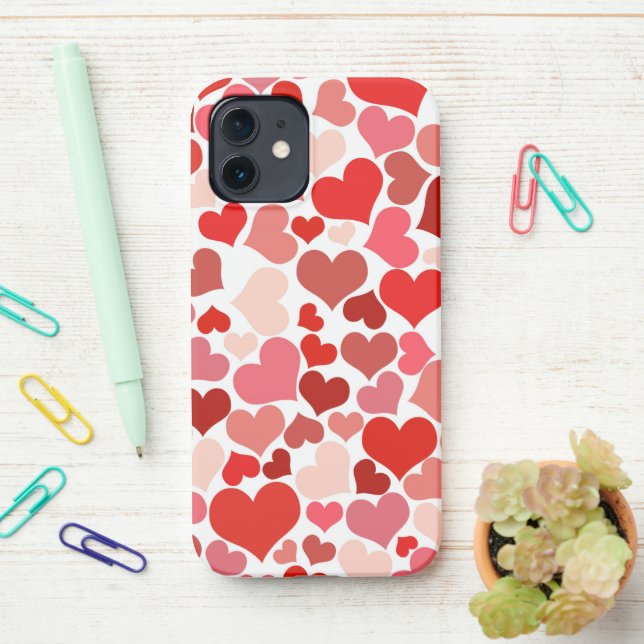 Pattern Of Hearts, Red Hearts, Love iPhone Case (On Desk)