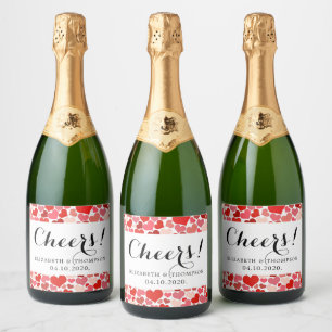 Pattern Of Hearts, Red Hearts, Love, Wedding Sparkling Wine Label