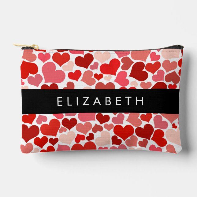 Pattern Of Hearts, Red Hearts, Love, Your Name Accessory Pouch (Front)