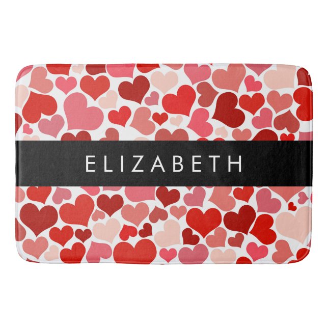 Pattern Of Hearts, Red Hearts, Love, Your Name Bath Mat (Front)