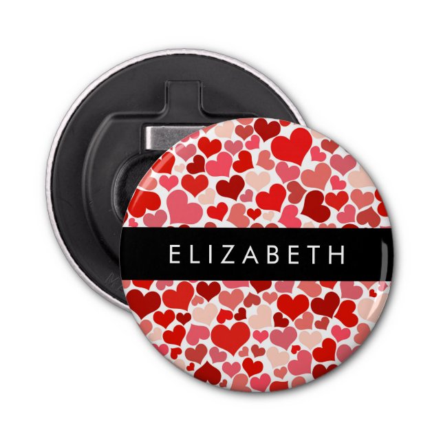 Pattern Of Hearts, Red Hearts, Love, Your Name Bottle Opener (Front)
