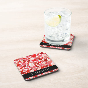 Pattern Of Hearts, Red Hearts, Love, Your Name Coaster