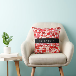Pattern Of Hearts, Red Hearts, Love, Your Name Cushion