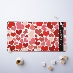 Pattern Of Hearts, Red Hearts, Love, Your Name Desk Mat