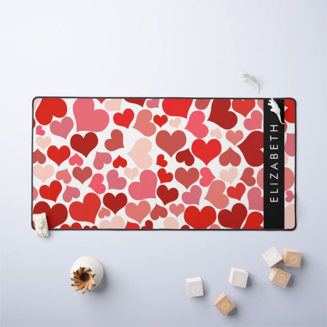 Pattern Of Hearts, Red Hearts, Love, Your Name Desk Mat (Kids Table)