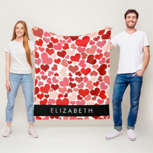 Pattern Of Hearts, Red Hearts, Love, Your Name Fleece Blanket