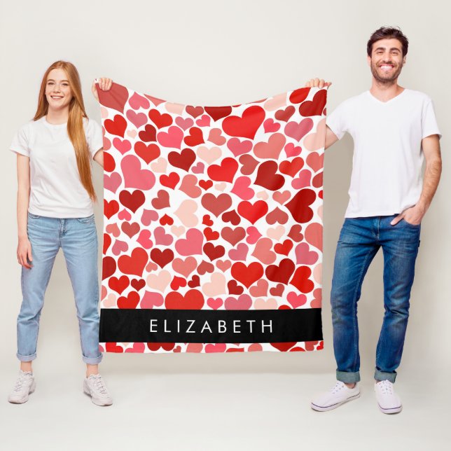 Pattern Of Hearts, Red Hearts, Love, Your Name Fleece Blanket (In Situ)