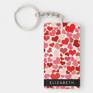 Pattern Of Hearts, Red Hearts, Love, Your Name Key Ring