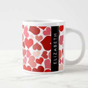 Pattern Of Hearts, Red Hearts, Love, Your Name Large Coffee Mug