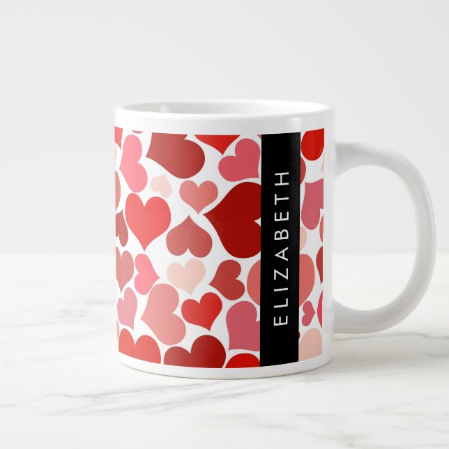 Pattern Of Hearts, Red Hearts, Love, Your Name Large Coffee Mug (Right)