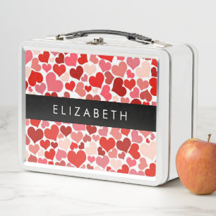 Pattern Of Hearts, Red Hearts, Love, Your Name Metal Lunch Box