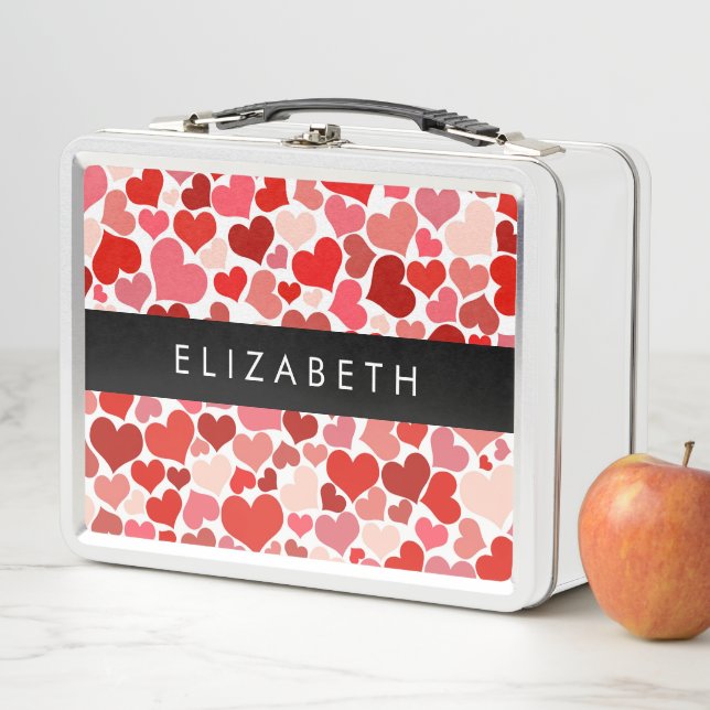 Pattern Of Hearts, Red Hearts, Love, Your Name Metal Lunch Box (In Situ)