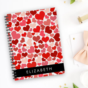 Pattern Of Hearts, Red Hearts, Love, Your Name Notebook