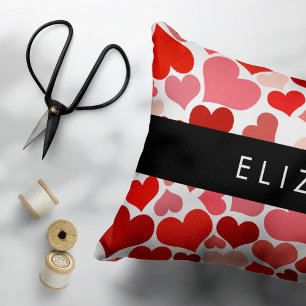 Pattern Of Hearts, Red Hearts, Love, Your Name Pillowcase