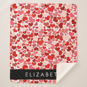Pattern Of Hearts, Red Hearts, Love, Your Name Sherpa Blanket