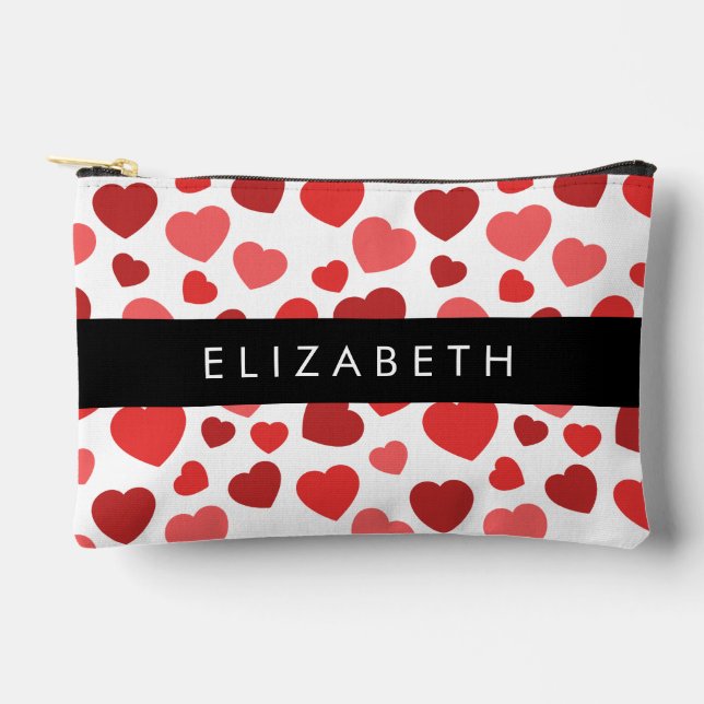 Pattern Of Hearts, Red Hearts, Your Name Accessory Pouch (Front)