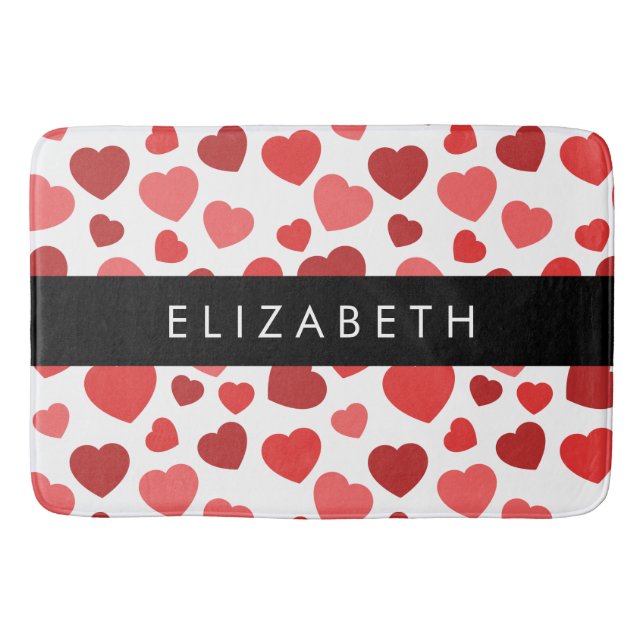 Pattern Of Hearts, Red Hearts, Your Name Bath Mat (Front)