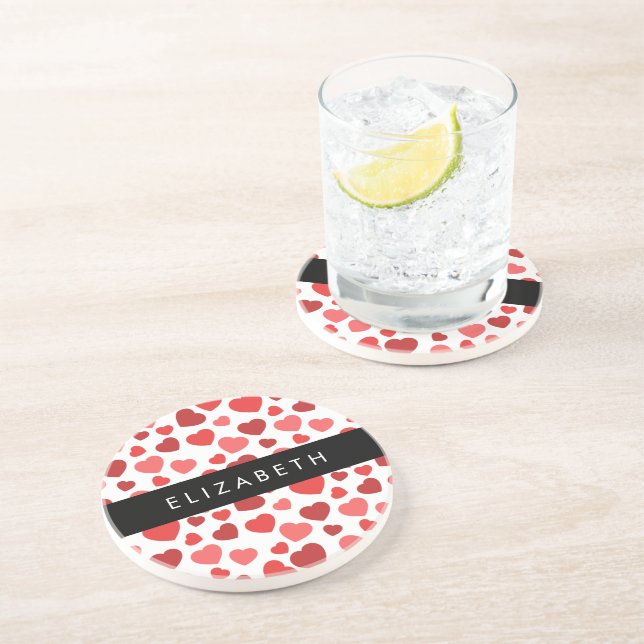 Pattern Of Hearts, Red Hearts, Your Name Coaster (Side)