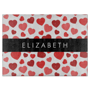 Pattern Of Hearts, Red Hearts, Your Name Cutting Board