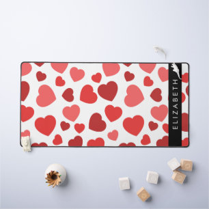 Pattern Of Hearts, Red Hearts, Your Name Desk Mat