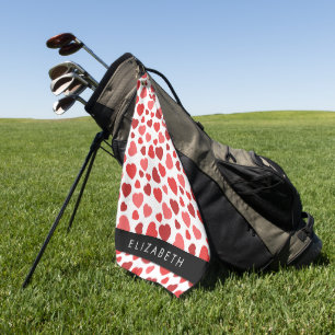 Pattern Of Hearts, Red Hearts, Your Name Golf Towel