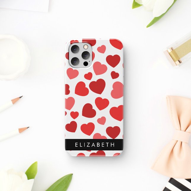 Pattern Of Hearts, Red Hearts, Your Name iPhone 16 Case (Creator Uploaded)