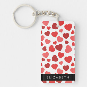 Pattern Of Hearts, Red Hearts, Your Name Key Ring