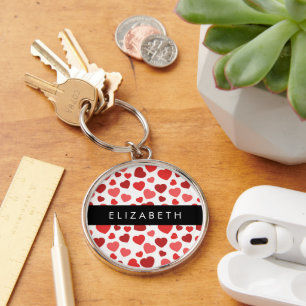 Pattern Of Hearts, Red Hearts, Your Name Key Ring