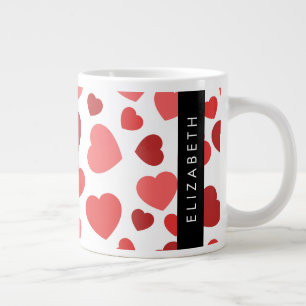 Pattern Of Hearts, Red Hearts, Your Name Large Coffee Mug