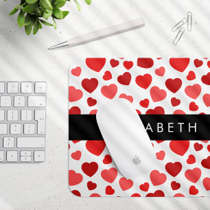 Pattern Of Hearts, Red Hearts, Your Name Mouse Mat