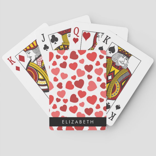 Pattern Of Hearts, Red Hearts, Your Name Playing Cards (Back)