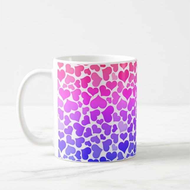 Pattern of Hearts Stylish Modern Violet Pink Chic  Coffee Mug (Left)
