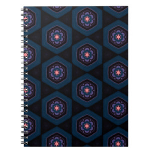 Pattern of Hexagonal with Pink and Blue Flowers Notebook