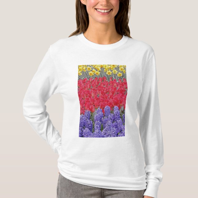 Pattern of hyacinth, tulips, and daffodils, T-Shirt (Front)