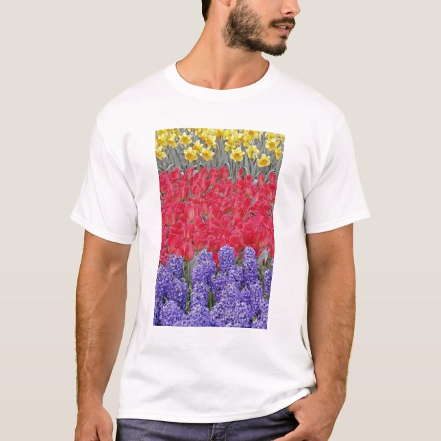 Pattern of hyacinth, tulips, and daffodils, T-Shirt (Front)
