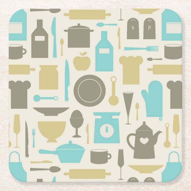 Pattern Of Kitchen Tools Square Paper Coaster (Front)